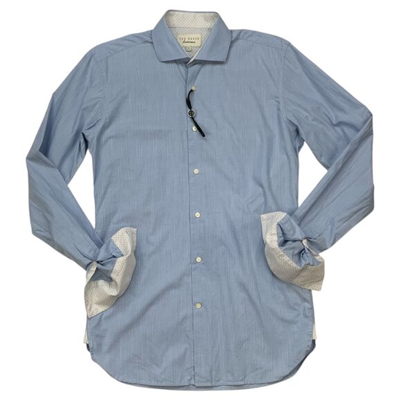 Ted Baker Seashos Dress Shirt 14.5 Blue Striped Long Sleeve Button Front Career - Picture 1 of 13